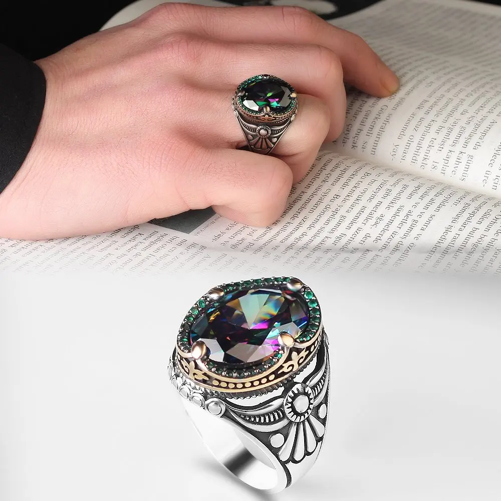 

925 Sterling Silver Ring for Men Alexandrete Stone Jewelry Fashion Vintage Gift Onyx Aqeq Mens Rings All Size