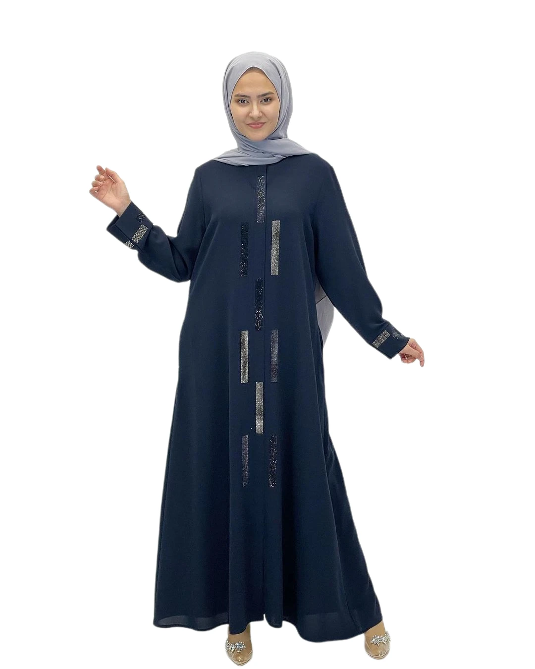 Imagem -05 - Muçulmano Abaya Vestido Islâmico Hijab Moda Listra Vestuário Detalhe Pedra Mãe Zipper Escondido Tecido Favo de Mel Lavin Ferrace