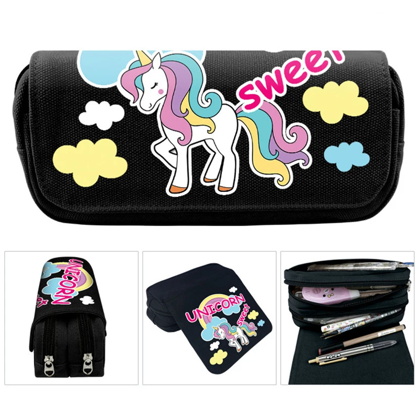 Pencil Cases With Large Zipper Unicorn Anime Pencilcases Kawaii School Stationery And Office Pencilcase For Brushes Pouch Korean