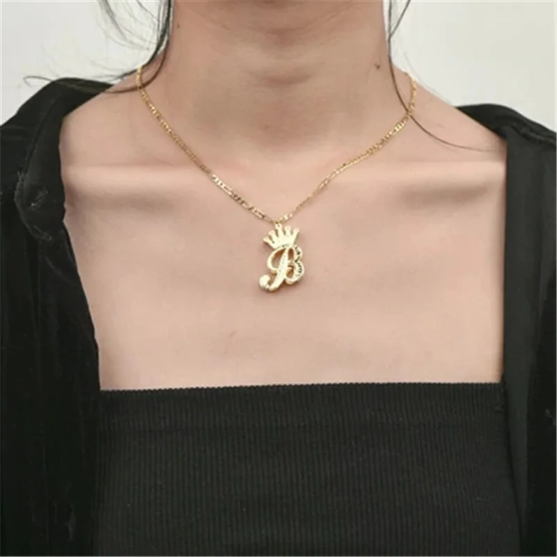 Sample Layer Large Letter Crown Pendant Gold Plated Personalized Jewelry Custom Initial Necklace For Women/Men Gift