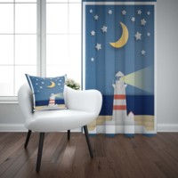 Else Blue Night Yellow Stars Sea Sealights 3d Print Kids Baby Children Window Panel Set Curtain Combine Gift Pillow Case