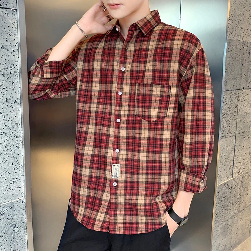 Men Fashion Shirts Summer High Quality Casual Daily Length Sleeve Striped Mens T Shirts Lapel Patchwork Long Shirts With 2 Color