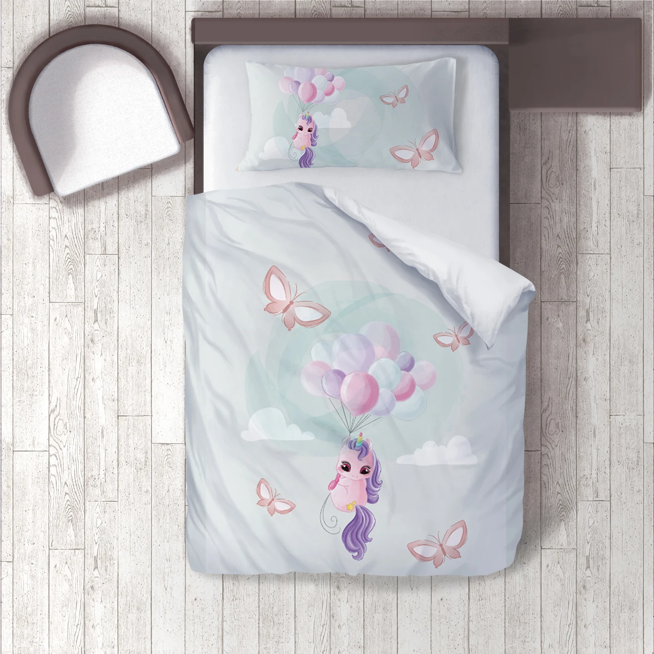 

Duvet Cover Set Bedding Set Pillow Case for Baby and Kids Room 3D Printed Water Green Unicorn Butterfly Model 181