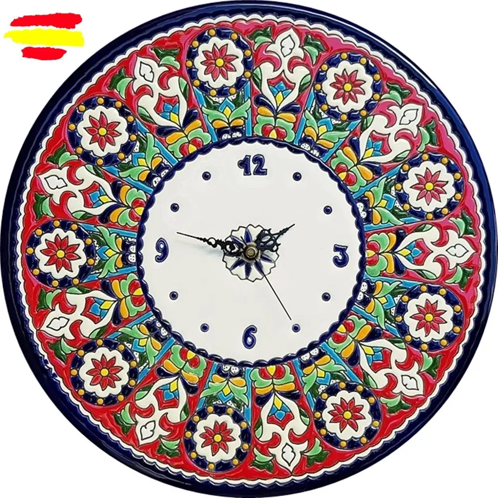 Spanish ceramic watch 34 cm/13,4 inch diameter handmade enamelled-made in Spain-arte-home and decoration