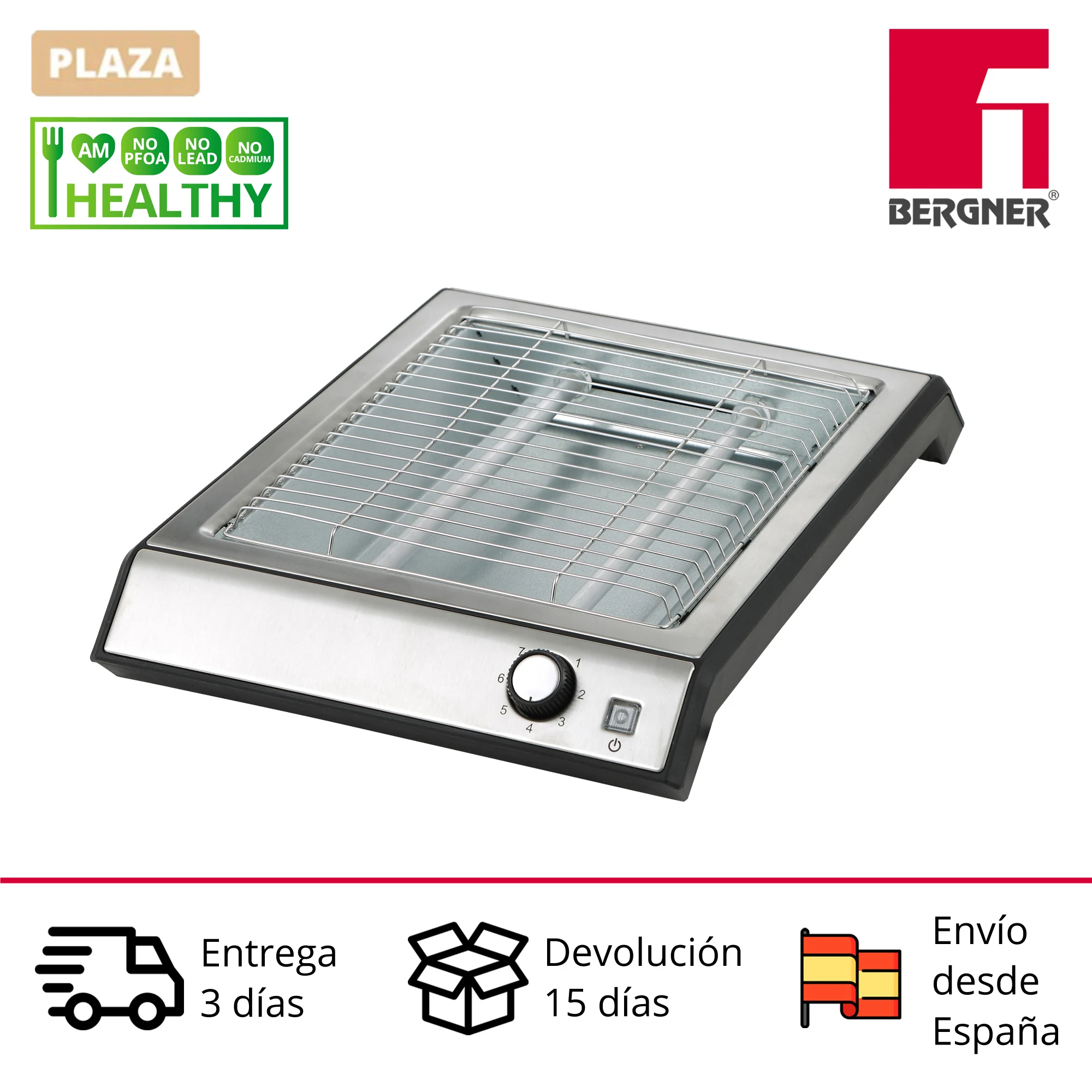 Flat toaster BERGNER Masterpro Foodies chrome color (700w) made of stainless steel