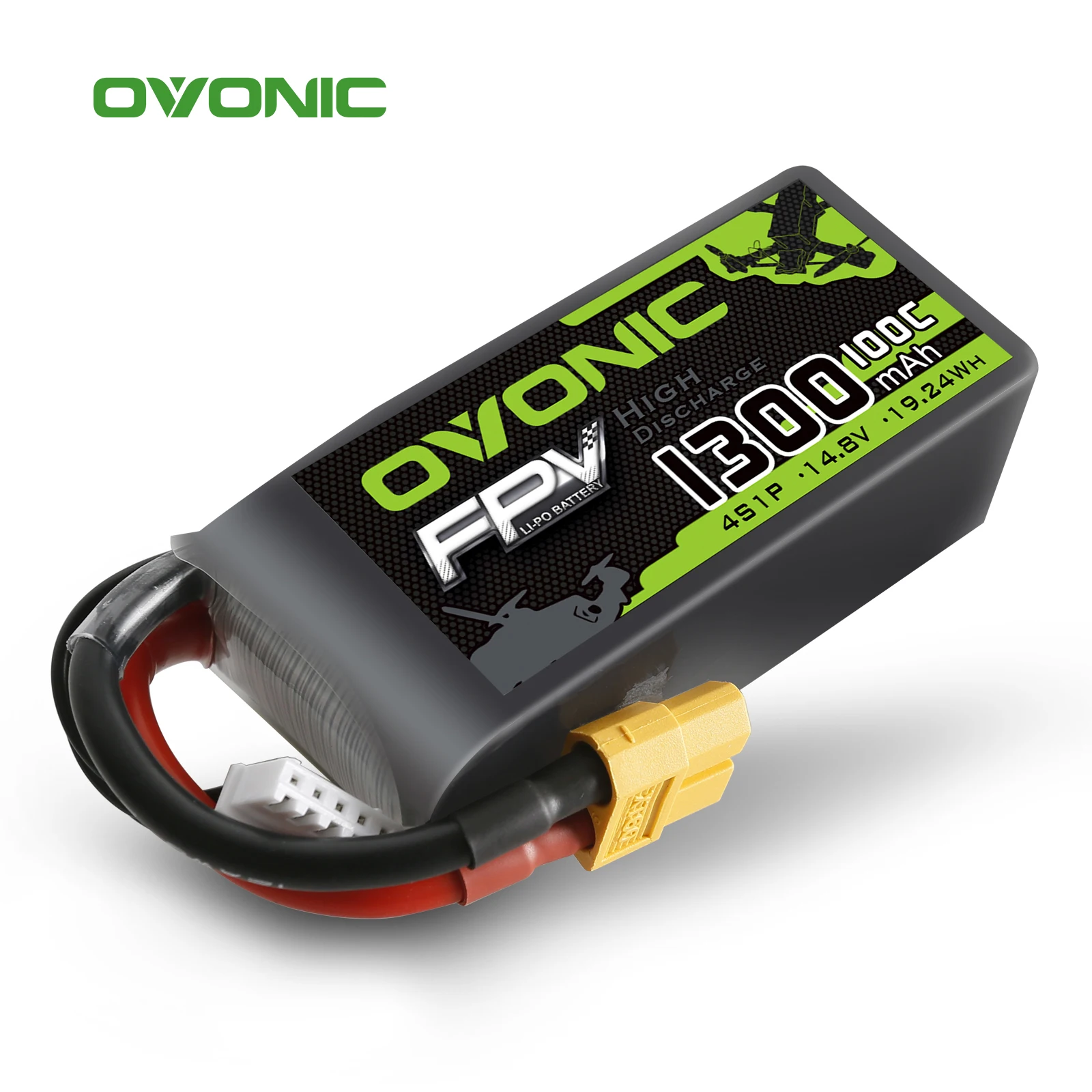 OVONIC 4S 1300mAh RC Battery 100C 14.8V FunFly LiPo Battery Pack with XT60 Plug for RC FPV Boat Heli Airplane UAV Drone 2units