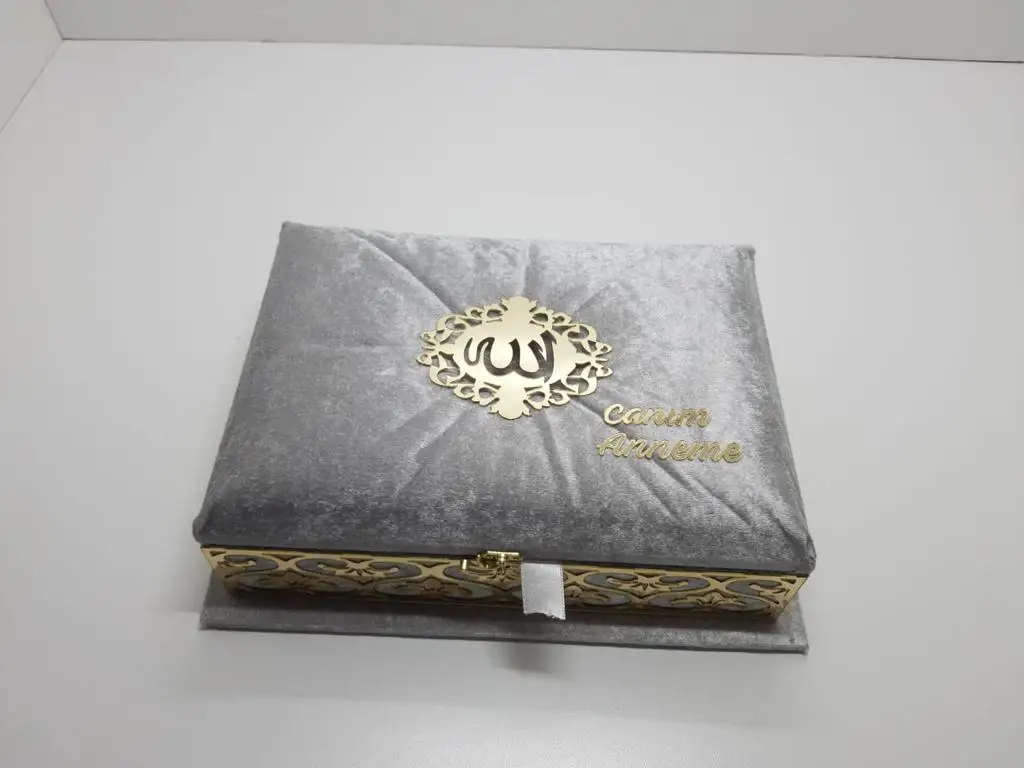 Large Size Luxury Quran Set Velvet Grey Color Quran Arabic Quran Islamic Books Muslim Gifts Islamic Gifts For Muslims Wedding