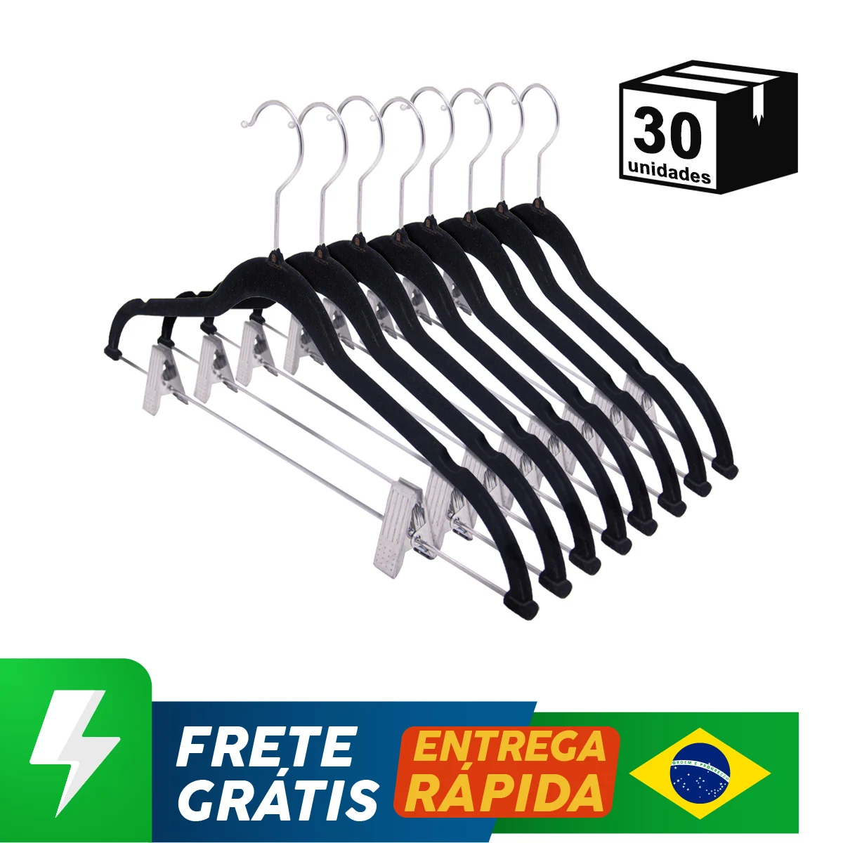 30 Un. Cabides Aveludados Organizador De Armazenamento Para Roupas Calças Blusas Camisetas Barra Com Presilhas Ultra Leves