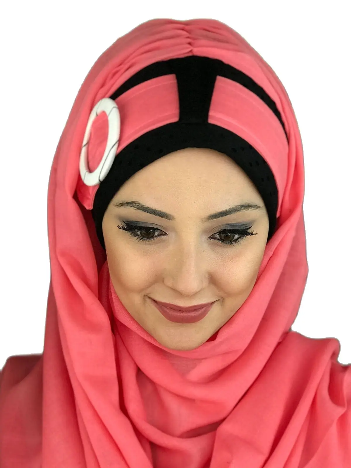 New Fashion 2021 Islamic Headscarf Turban Woman\'s Hat Spring Summer Scarf Bone Pomegranate Color Buckle Belt Ready Shawl