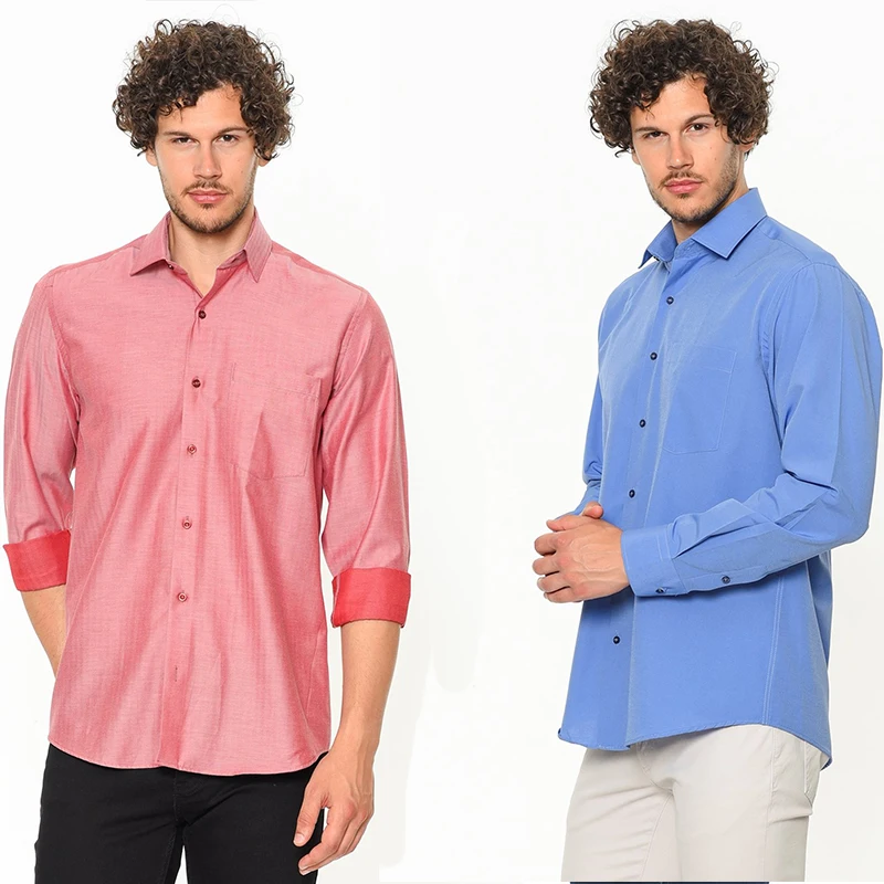 Men's Shirts Long Sleeve High Quality Casual Regular Pink Blue Office Business Dress Shirts Trending Cool Top Turkey Varetta