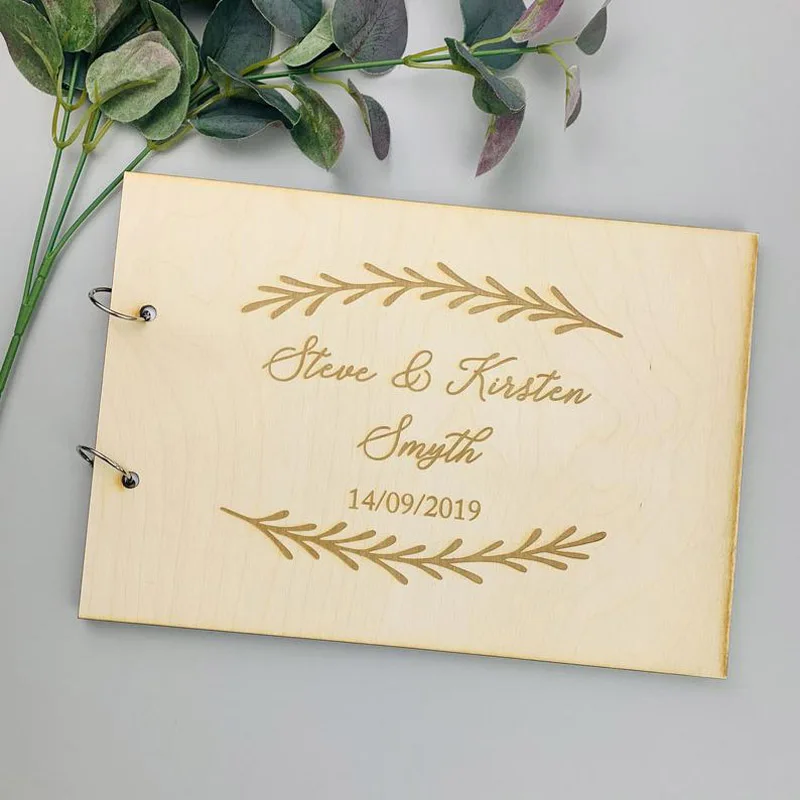 Personalized Name Date Calligraphy Wedding Guest Book Laser Engraved Wedding Guest Book,Rustic Wooden Guestbook,Photo Album