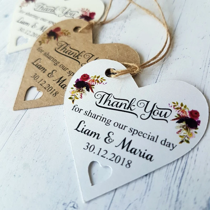 Personalised Wedding Favour BohoTags, Thank You For Sharing Our Special Day, Heart Shaped Tags, Party Favours, Baby Shower Gift