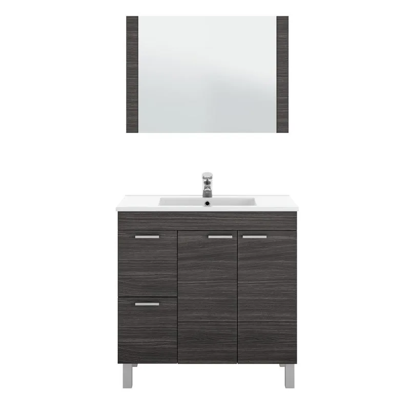 Bathroom or toilet furniture with PMMA sinks and matching ash gray mirror 2 doors and 2 drawers 80x80x45 cm