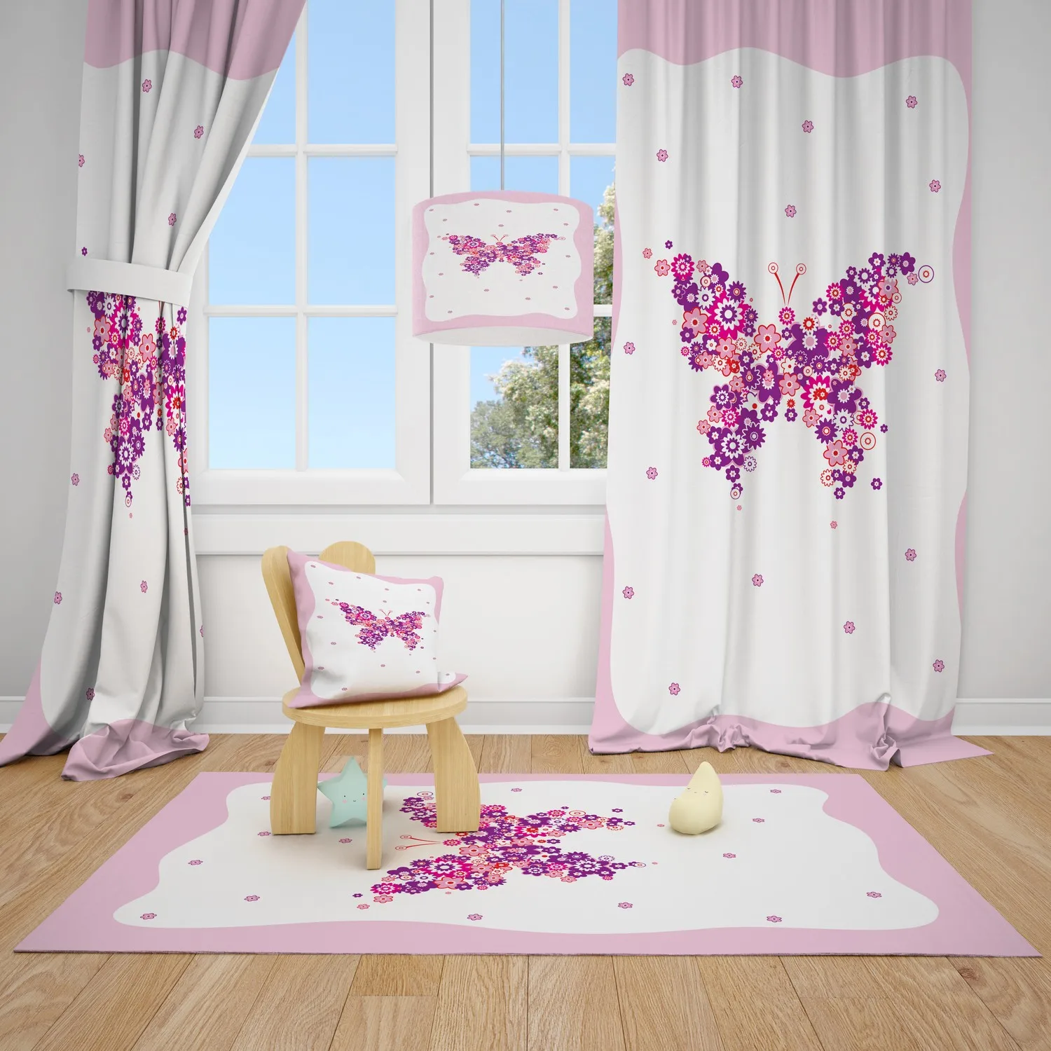 Cici Design Butterfly Flowering Child baby room Backdrop Curtain 2 Wing male baby girl High Quality room set room set animal car