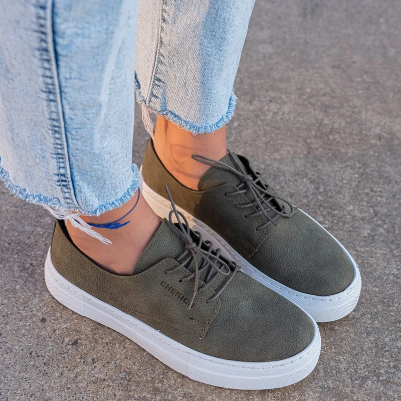 Chekich Women's Shoes Khaki Non Leather Laces Fall & Summer Season Sneakers Casual Vulcanized Comfortable New Fashion Wedding Dark Green Sport Lightweight Air Walking Height Increased Odorless Breathable CH005 Women V4