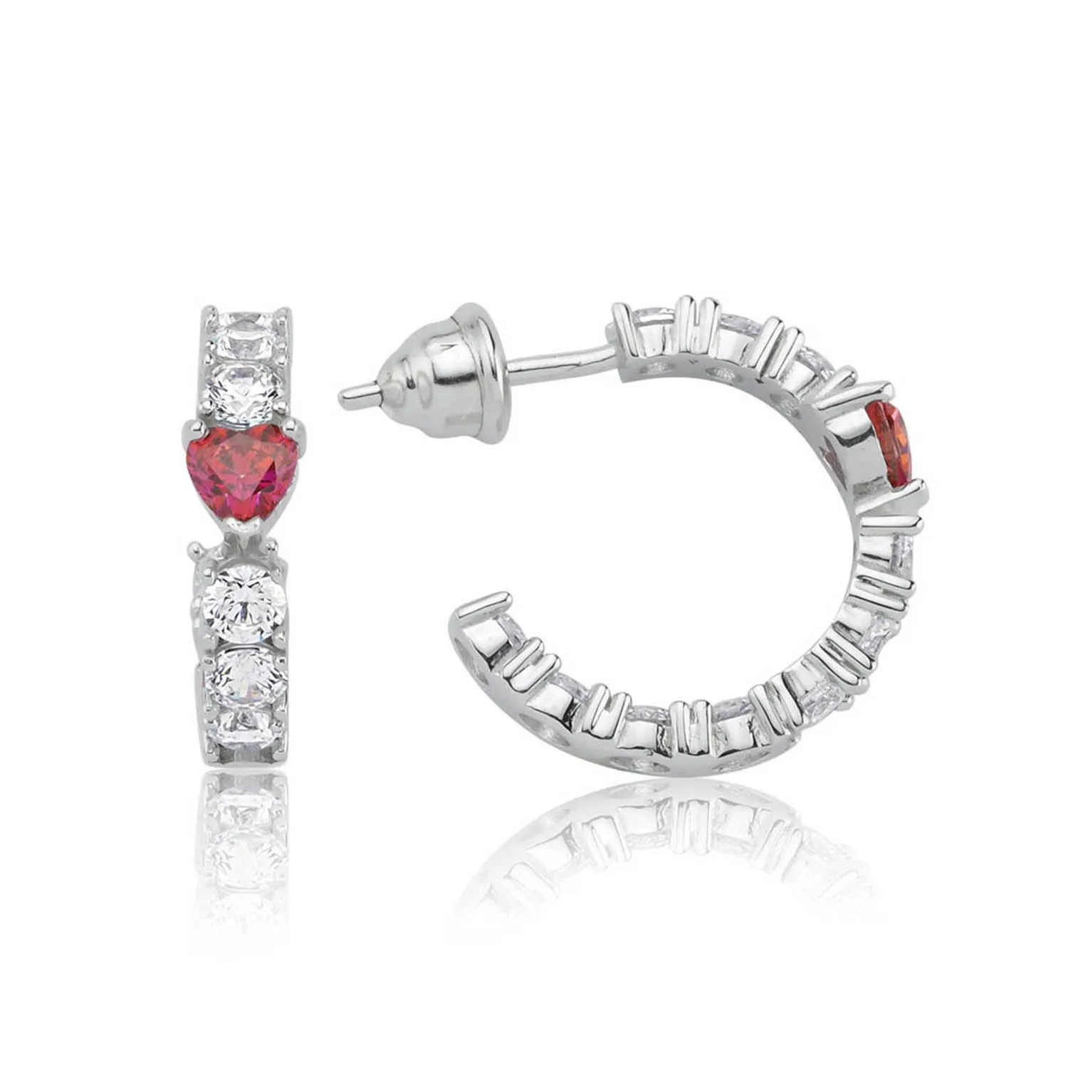 

Valori Jewels 2.70 Carat, Zirconia Red Heart And White Round Gemstone, Rhodium Plated, Sterling Silver Earrings