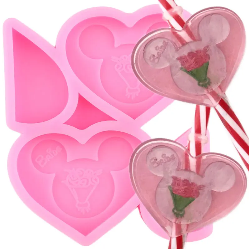 3D Mouse Head Fower Straw Topper Silicone Mold Heart Shape Chocolate Candy Jelly Fondant Molds DIY Party Cake Decorating Tools