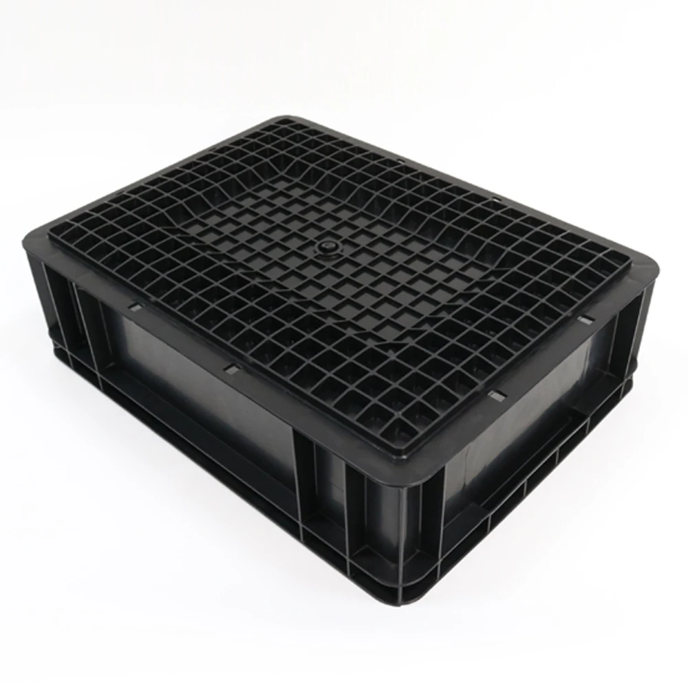 Q-EU4311 Esd Container Black Antistatic Storage Tote Circulation Box 400X300X120mm For Electronic Transportation