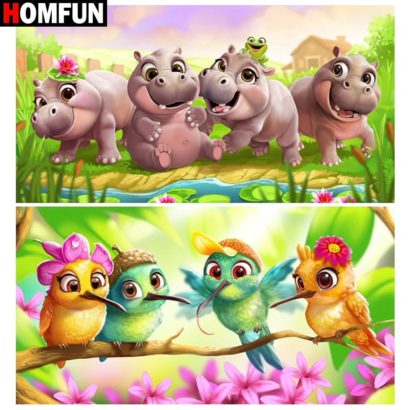 

Алмазная 5D Вышивка HOMFUN «бегемот», пингвин, птица, алмазная вышивка, полноразмерная/квадратная алмазная живопись «сделай сам», вышивка крестиком, домашний декор