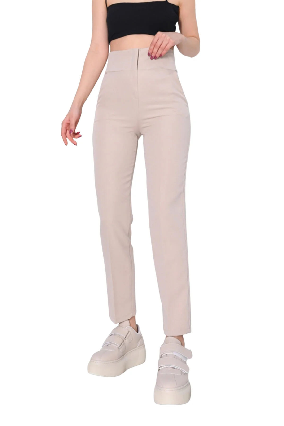 New Season High Quality Product Comfortable Stone Color Attractive High Waist Atlas Fabric Trousers