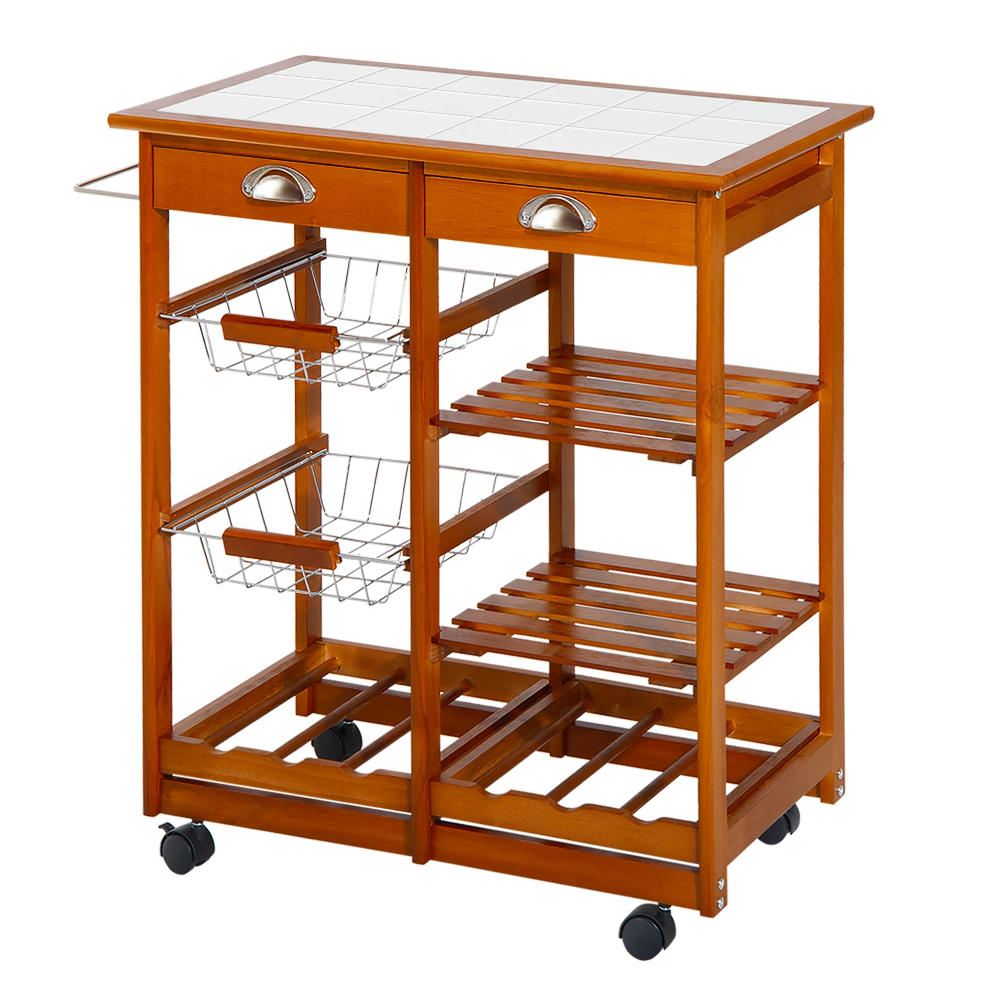 HOMCOM carrito cocina servicio auxiliar madera metal cromado ruedas cajon botellero