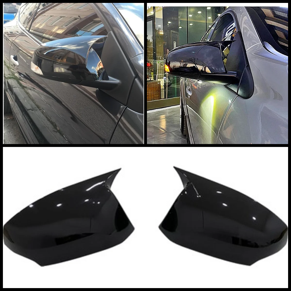 For Renault Megane 3 MK3 ABS Plastic Bat Wing 2 Pieces Mirror Covers Caps Rearview Mirror Case Cover Gloss Black Car Accessories