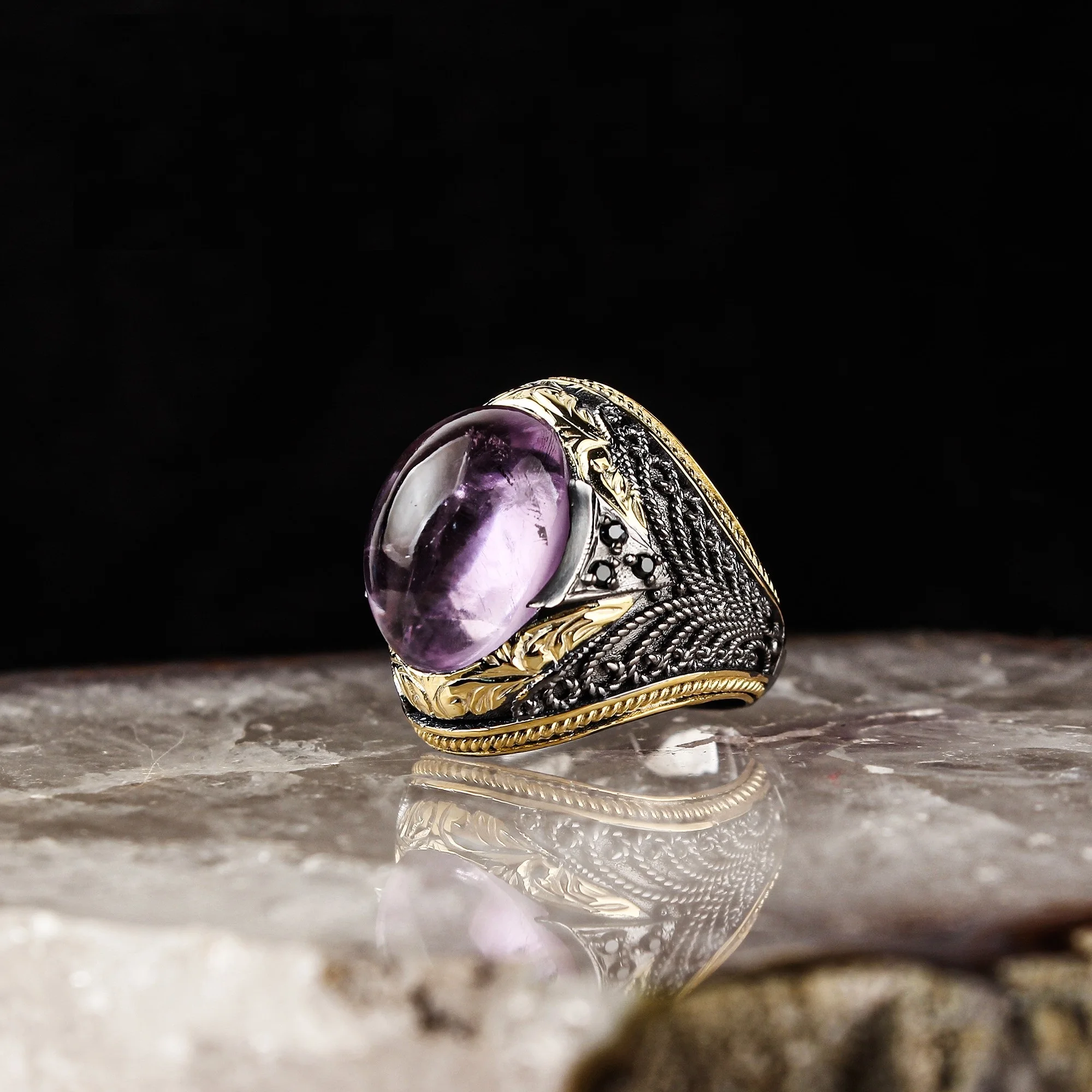 Real Pure 925 Sterling silver ring real Amethyst stone hand made made in turkey luxury and trendy model vintage style model