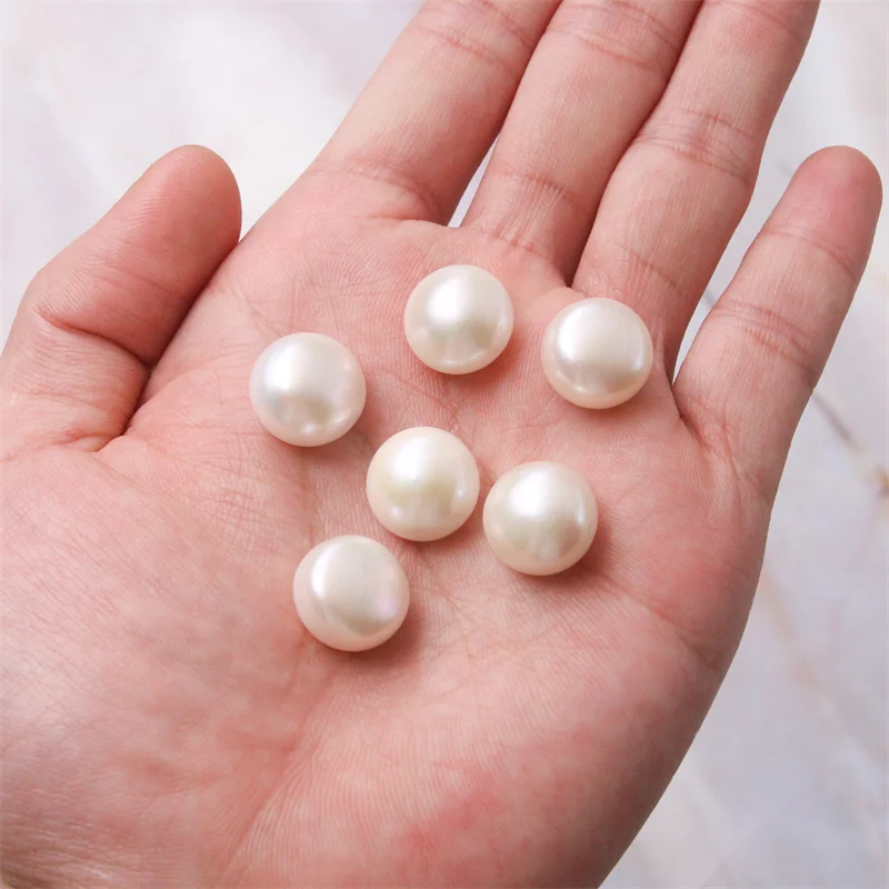 10pcs Natural Fresh Water White Pearl Half Drilled Beads Semi Hole Button Round Flat Back A Grade For  Earring Making Jewelry