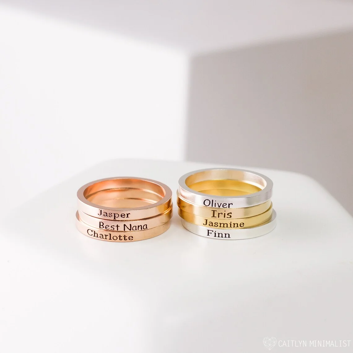 Fashion Engraved Personalized Name Rings Stainless Steel Gold Color Custom Ring Anniversary Jewelry Gift for Lover Mom