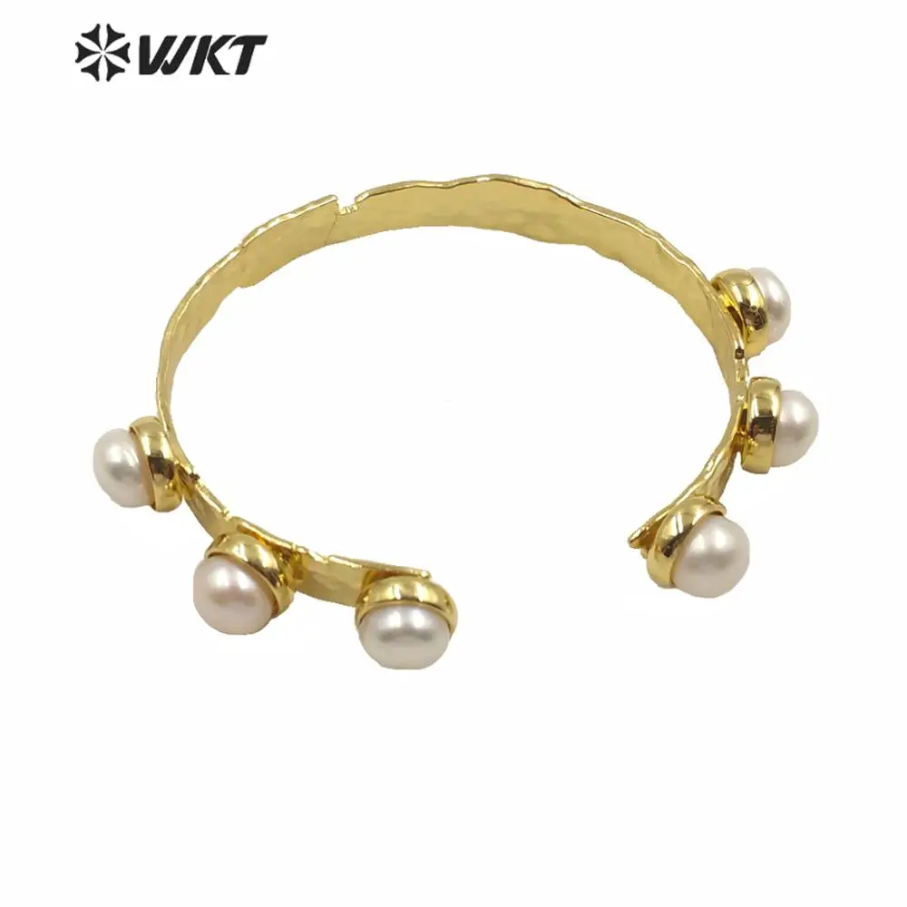 MPB003 Wholesale Luxury Gold-Color Women Bangle With Pearl Flexible Bangle Fashion Jewelry For Female Gift