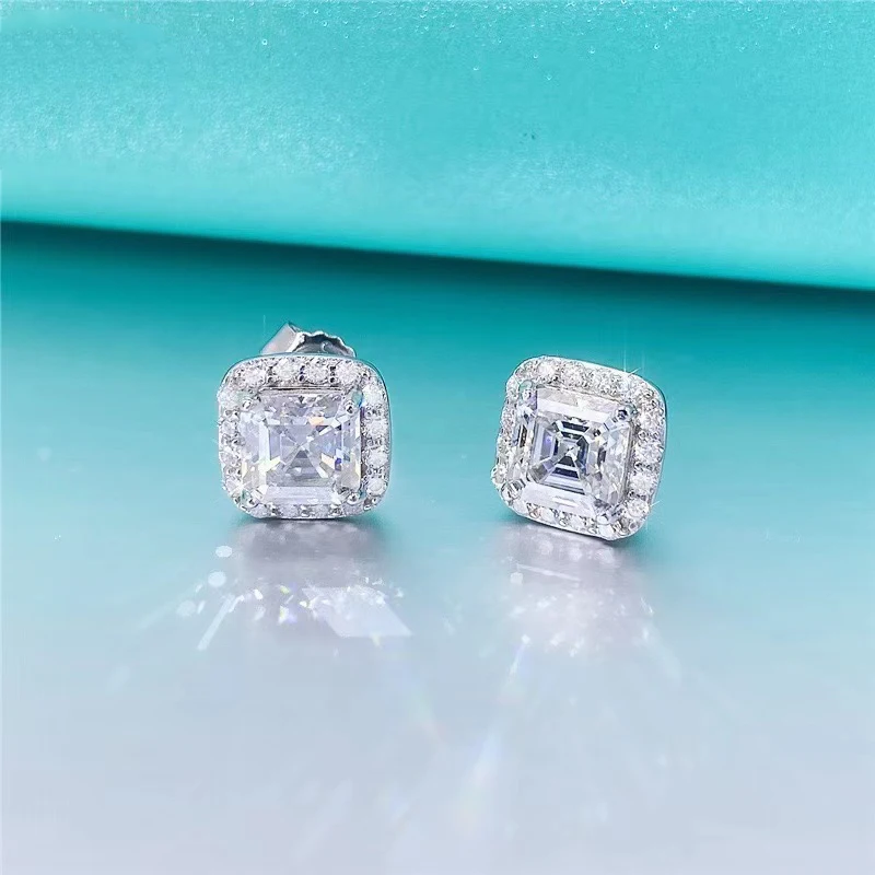 

Real 18k Gold Plated Silver 925 DEF Color VVS1 1.5ct Asscher Cut Moissanite Stud Earrings for Women Fine Jewelry Ear Studs Gift