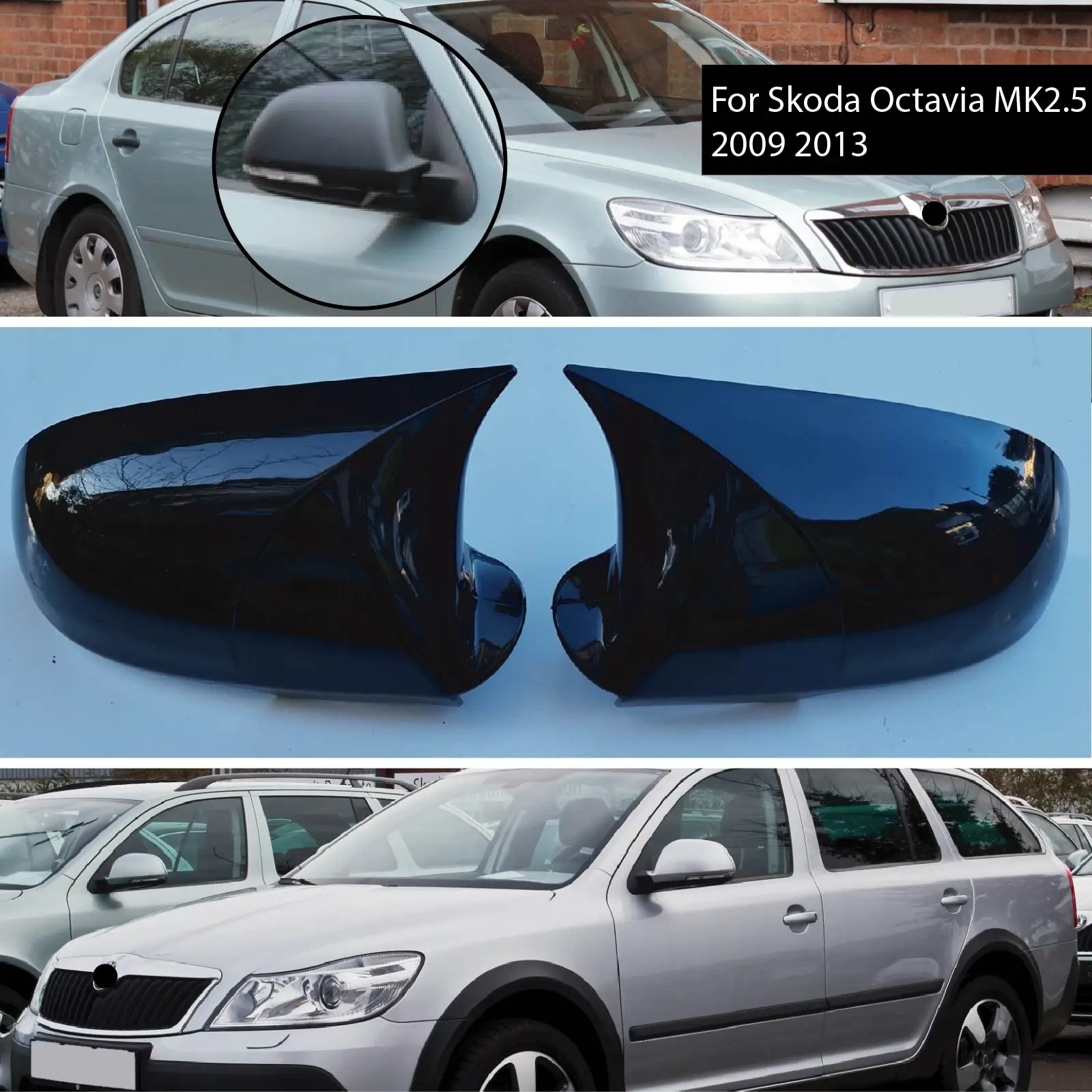 

M4 Mirror Cover For Skoda Octavia Accessory Bright Black BAT BATMAN Case CAR Shields External Parts, 2009 2010 2011 2012 2013