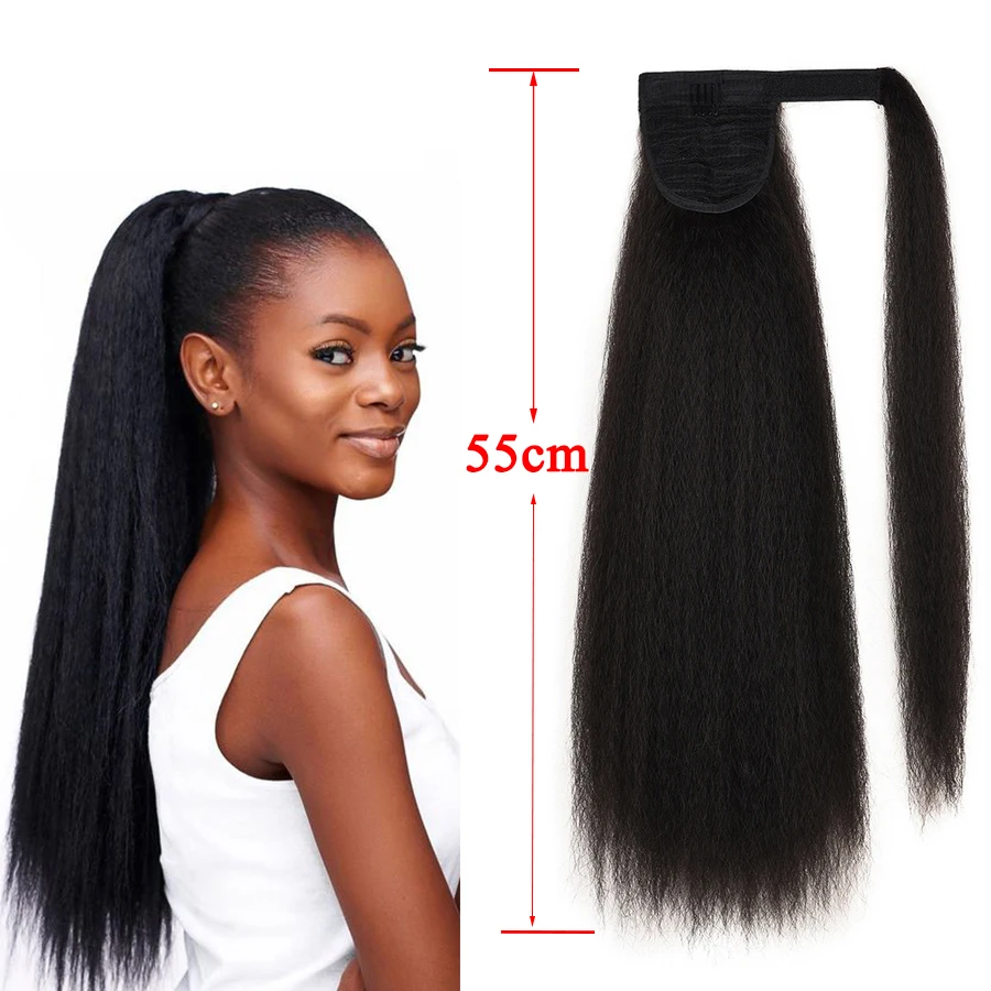 Coleta Afro Yaki sintética de 22 pulgadas para mujer, extensiones de cabello con cordón Natural, cola de caballo Afro rizado, gancho y lazo