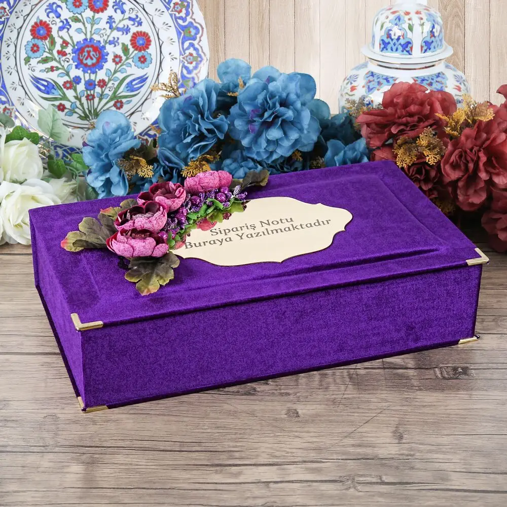 Mother\'s Special Velvet Box Purple, Prayer Rug, Velvet Yasin Necklace, Shawl, Rosary Gift Set FREE SHİPPİNG