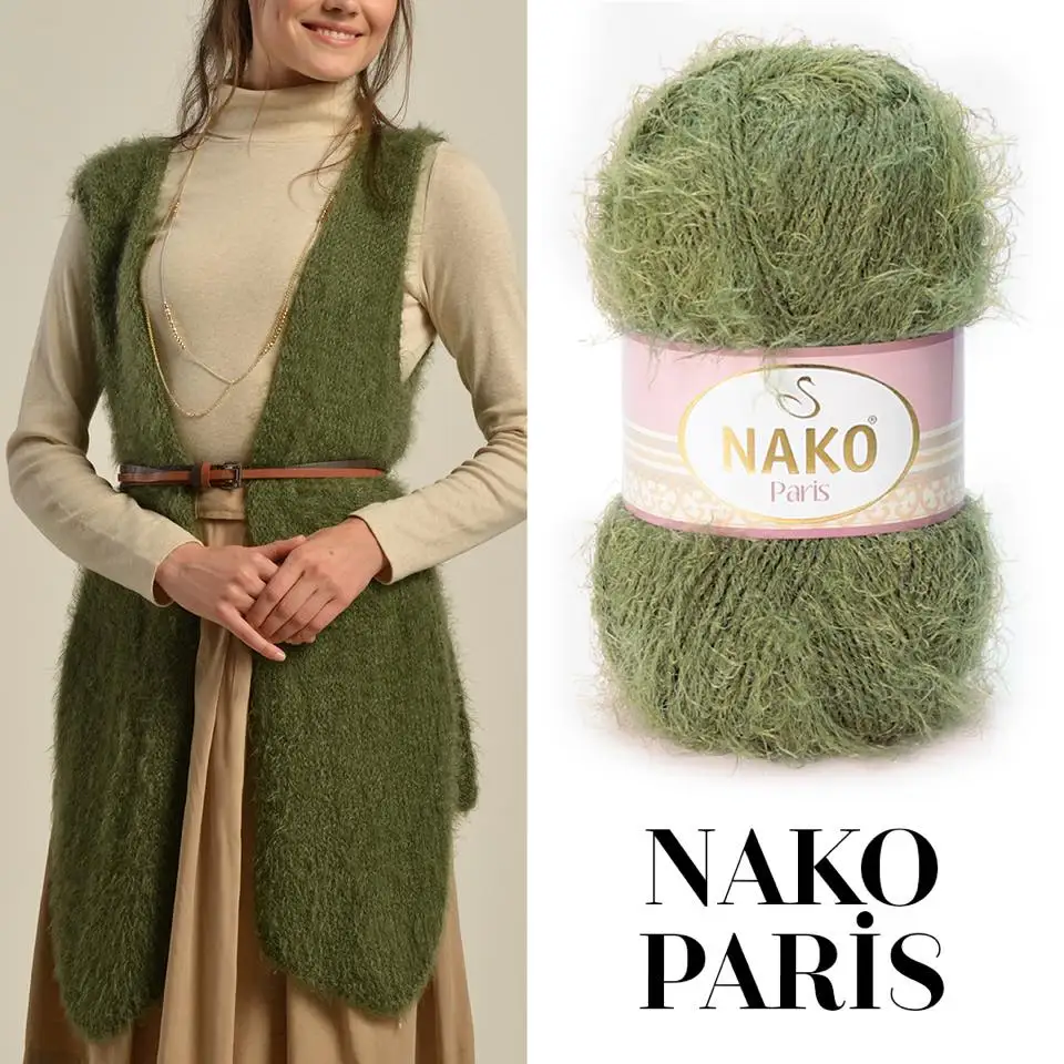 NAKO Paris Yarn 100g Hand Knitting Crochet Soft Plush Mink Merino Cashmere Genuine Thread Feather Fur Eyelash Dyed Scarf Shawl