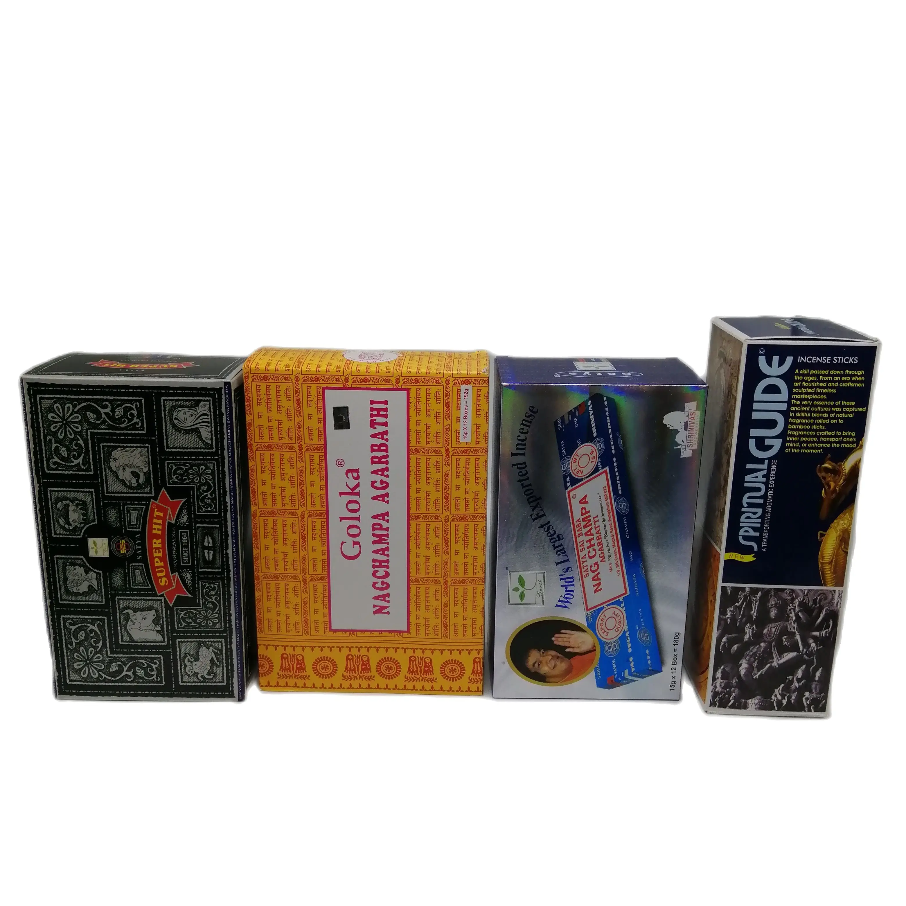 Incense Satya, Goloka Nag Champa rods Agarbatti Padmini Spiritual Guide 1 box of each original world best seller model + Gift burner served from Spain