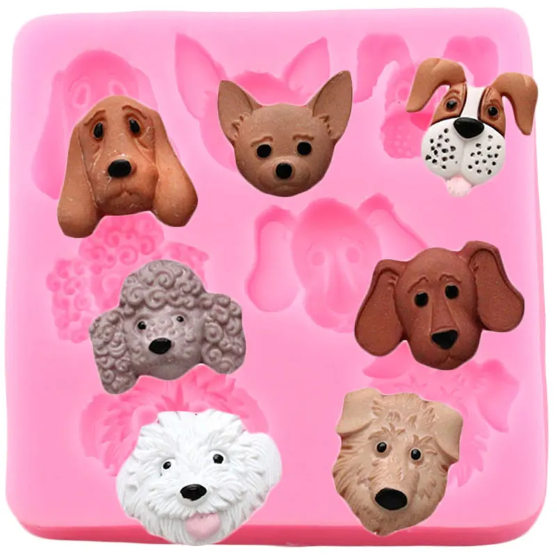 3D Cute Dog Head Silicone Molds Cupcake Topper Fondant Cake Decorating Tools Soap Resin Clay Mold Candy Chocolate Gumpaste Mould