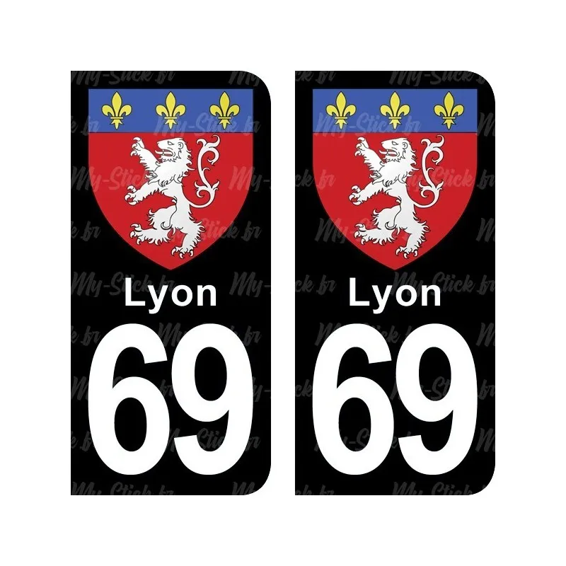 Sticker for license plate with Lyon coat of arm of department 69 for blue or black background car