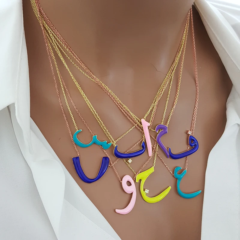 New Trendy Initial Arabic Alphabet Letter Dainty Islam Necklace Neon Fashion Rose Gold Muslim Accessorie Luxury Fine Jewellery