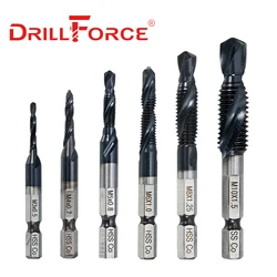 6PCS M3-M10 Screw Tap Drill Bits HRC89 TiAlN Coated HSSCO M35 Cobalt Taps Metric Combination Bit 1/4