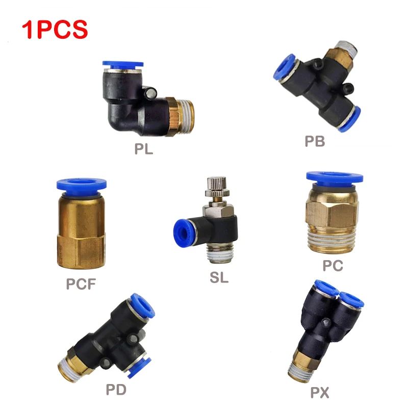 1PCS Pneumatic Air Connector Fitting PC/PCF/PL 4mm 6mm 8mm Thread 1/8