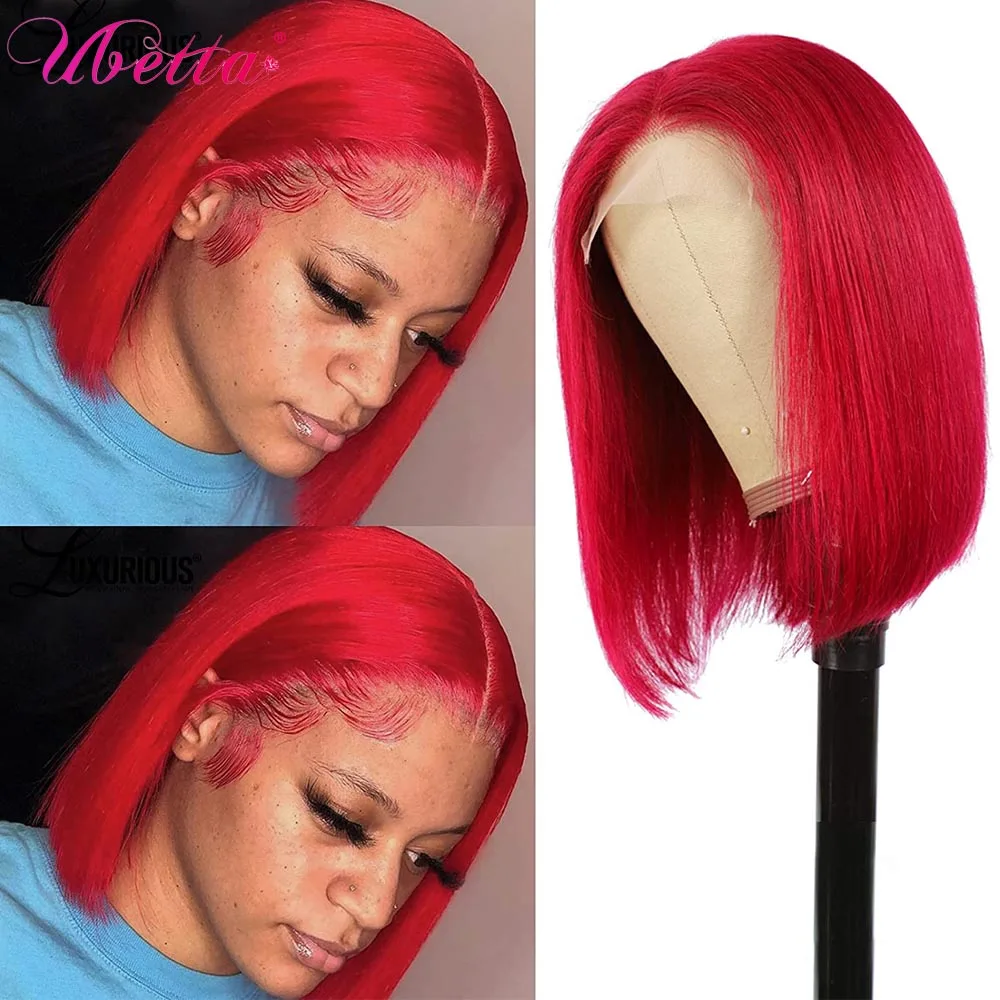 

Colored Red Bob Wigs Human Hair 13X1 Lace Front Bob Wig Preplucked With Baby Hair Middle Part Lace Frontal Bob Wigs 180% Density