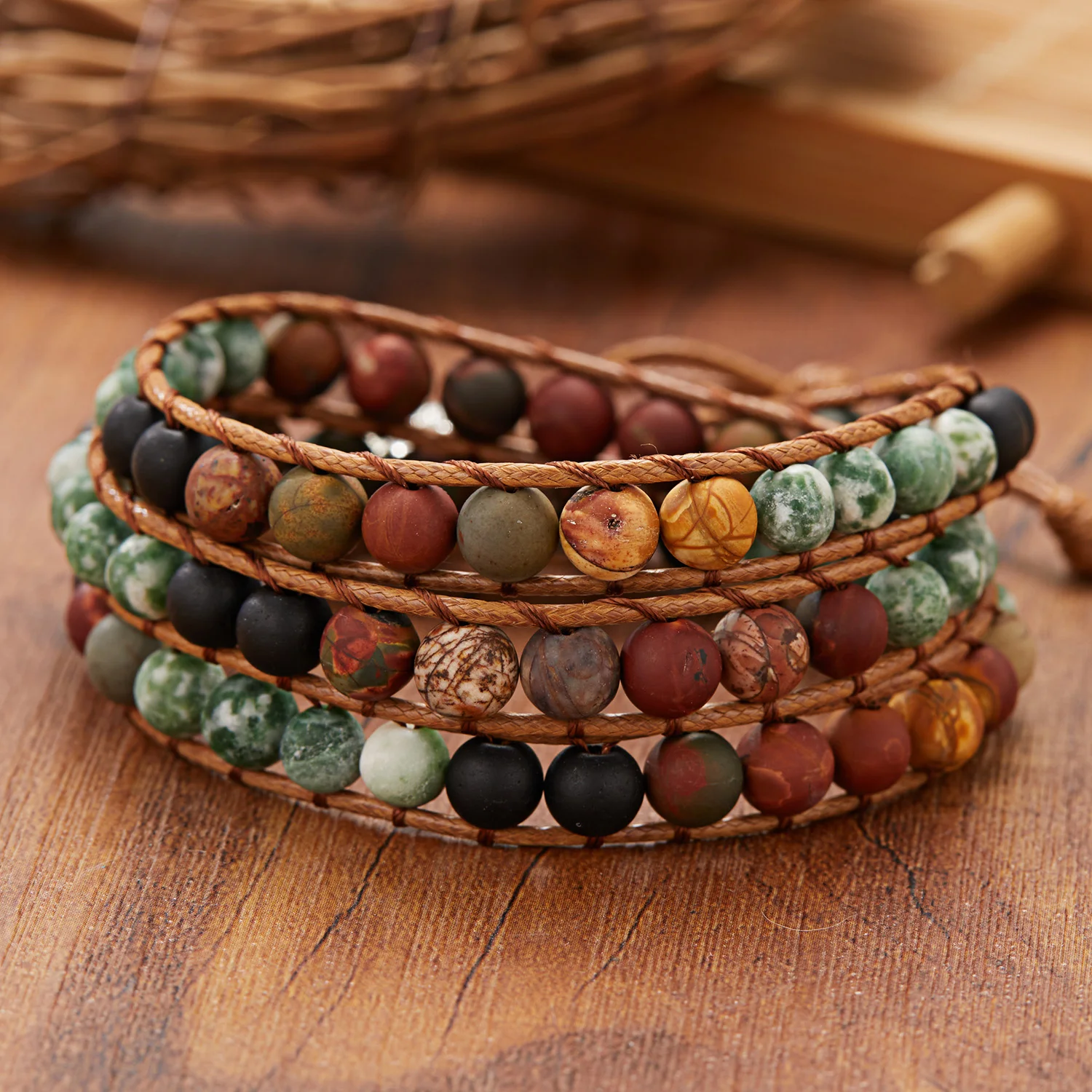 New Women Woven Wrap Bracelets Volcanic Stone Multi Color Beads Rope Chain Bracelet Bohemian Unisex Wristband Jewelry Dropship