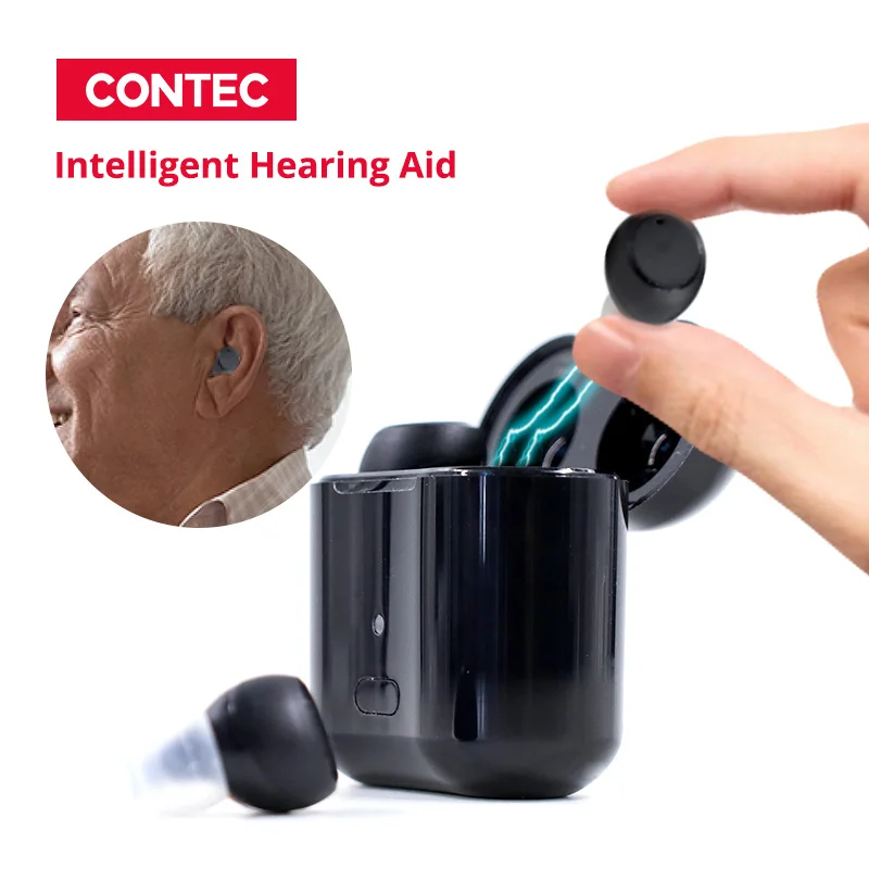 CONTEC Rechargeable Invisible Hearing Aid For Adults Seniors, Magnetic Contact Charging Box,Mini Sound Amplifier Earbuds