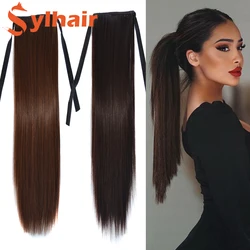 SEELAUGH Synthetic 32 Inch Hair Fiber Heat-Resistant Straight Hair With Ponytail Fake Hair Chip-in Hair Extensions Pony Tail